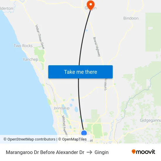 Marangaroo Dr Before Alexander Dr to Gingin map