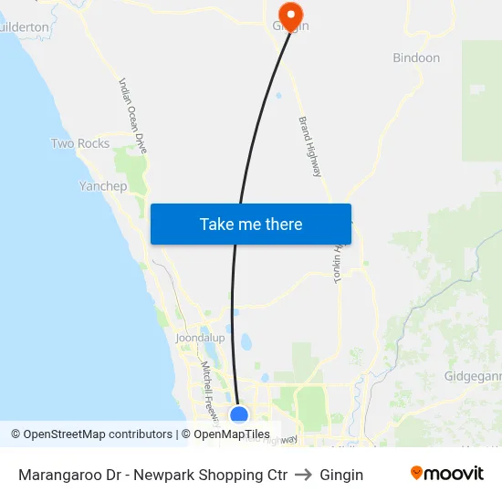 Marangaroo Dr - Newpark Shopping Ctr to Gingin map