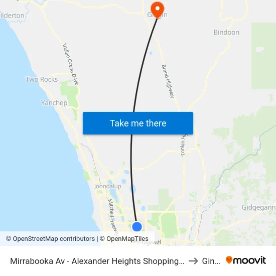 Mirrabooka Av - Alexander Heights Shopping Ctr Stand 2 to Gingin map