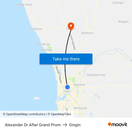 Alexander Dr After Grand Prom to Gingin map