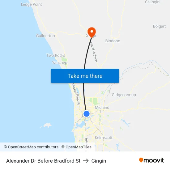 Alexander Dr Before Bradford St to Gingin map