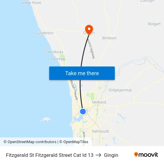 Fitzgerald St Fitzgerald Street Cat Id 13 to Gingin map