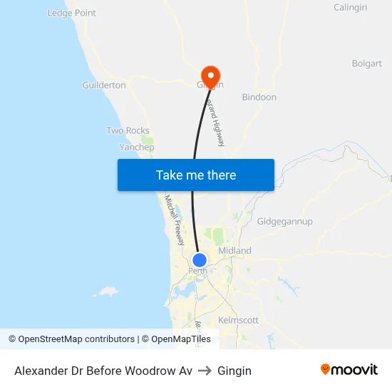 Alexander Dr Before Woodrow Av to Gingin map