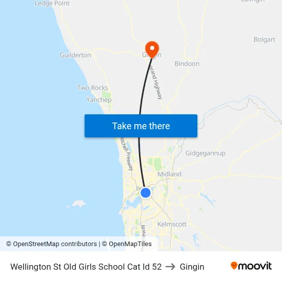 Wellington St Old Girls School Cat Id 52 to Gingin map