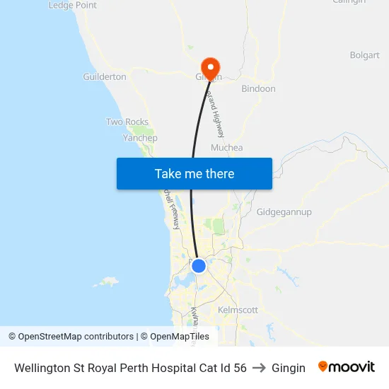 Wellington St Royal Perth Hospital Cat Id 56 to Gingin map