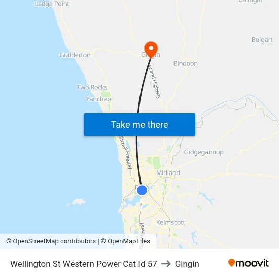 Wellington St Western Power Cat Id 57 to Gingin map