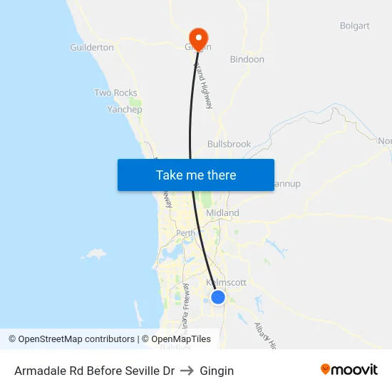 Armadale Rd Before Seville Dr to Gingin map