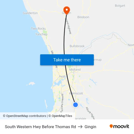 South Western Hwy Before Thomas Rd to Gingin map