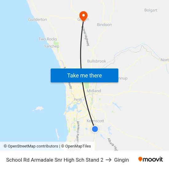 School Rd Armadale Snr High Sch Stand 2 to Gingin map