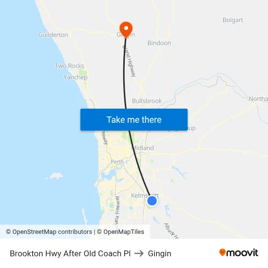 Brookton Hwy After Old Coach Pl to Gingin map