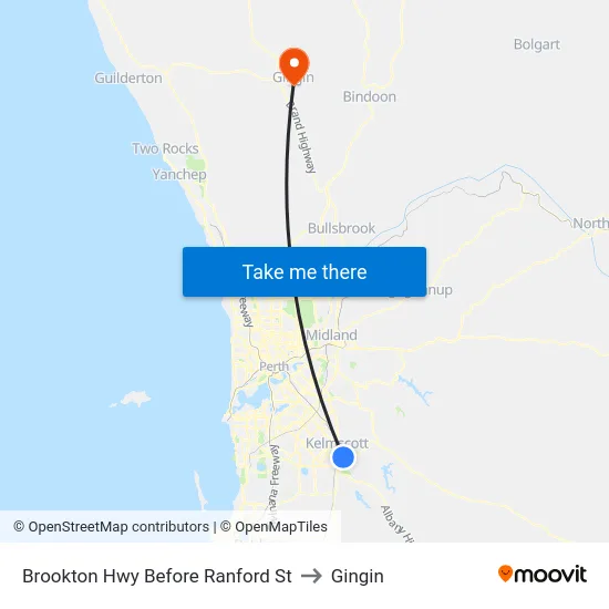 Brookton Hwy Before Ranford St to Gingin map