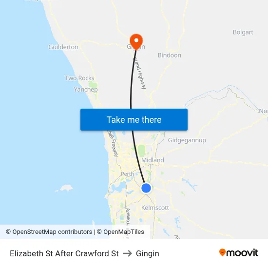 Elizabeth St After Crawford St to Gingin map