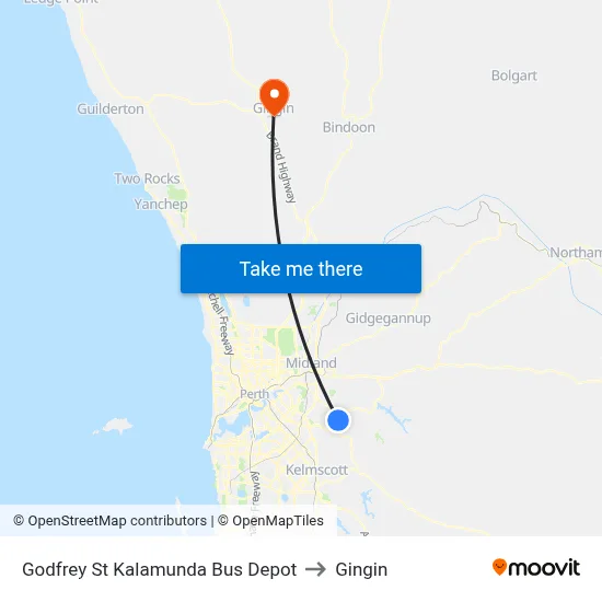 Godfrey St Kalamunda Bus Depot to Gingin map