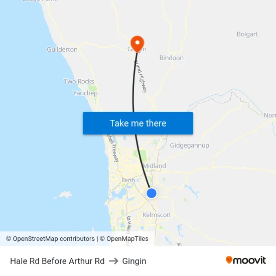 Hale Rd Before Arthur Rd to Gingin map