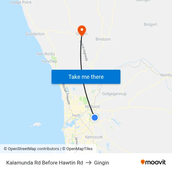 Kalamunda Rd Before Hawtin Rd to Gingin map