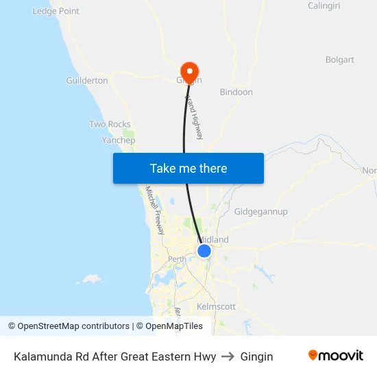 Kalamunda Rd After Great Eastern Hwy to Gingin map