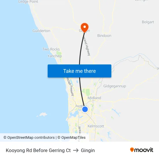 Kooyong Rd Before Gerring Ct to Gingin map