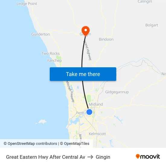 Great Eastern Hwy After Central Av to Gingin map