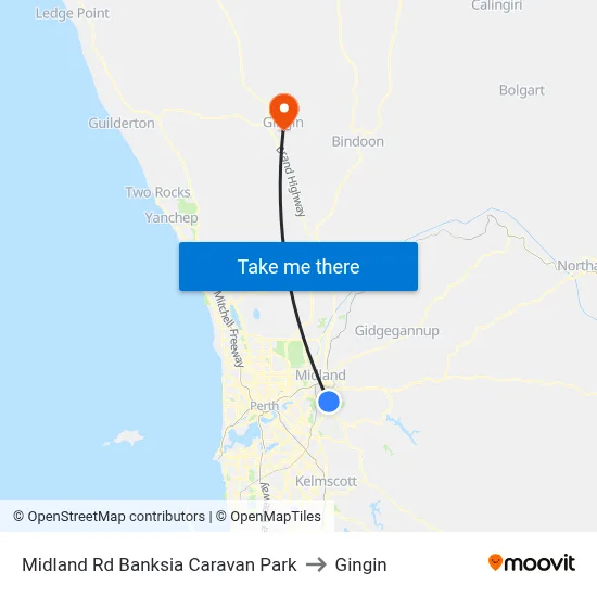 Midland Rd Banksia Caravan Park to Gingin map