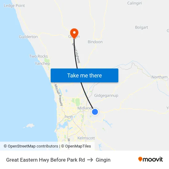 Great Eastern Hwy Before Park Rd to Gingin map