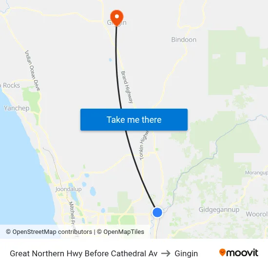Great Northern Hwy Before Cathedral Av to Gingin map
