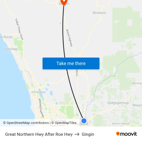 Great Northern Hwy After Roe Hwy to Gingin map