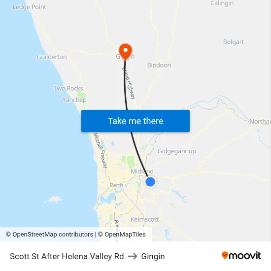 Scott St After Helena Valley Rd to Gingin map