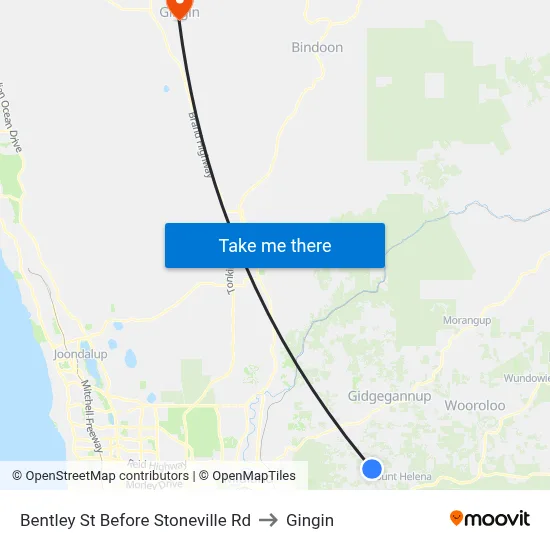 Bentley St Before Stoneville Rd to Gingin map