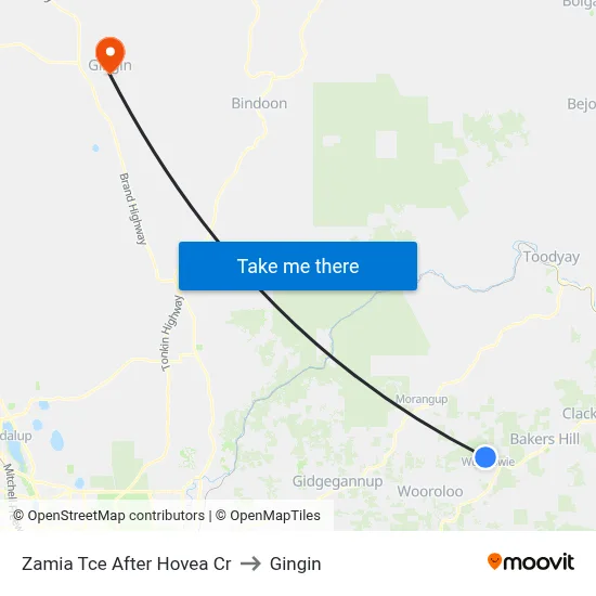 Zamia Tce After Hovea Cr to Gingin map