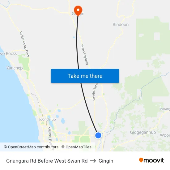 Gnangara Rd Before West Swan Rd to Gingin map