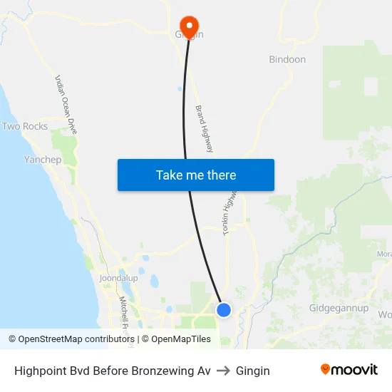 Highpoint Bvd Before Bronzewing Av to Gingin map