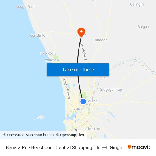 Benara Rd - Beechboro Central Shopping Ctr to Gingin map