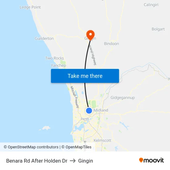 Benara Rd After Holden Dr to Gingin map