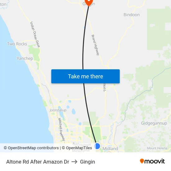 Altone Rd After Amazon Dr to Gingin map
