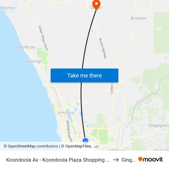 Koondoola Av - Koondoola Plaza Shopping Ctr to Gingin map