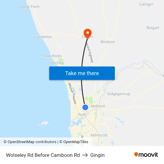 Wolseley Rd Before Camboon Rd to Gingin map