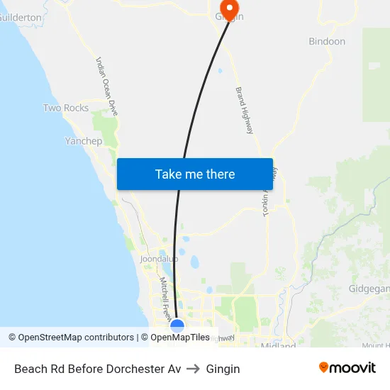 Beach Rd Before Dorchester Av to Gingin map