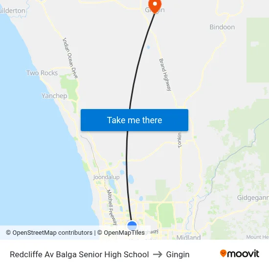Redcliffe Av Balga Senior High School to Gingin map