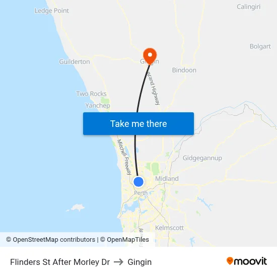 Flinders St After Morley Dr to Gingin map