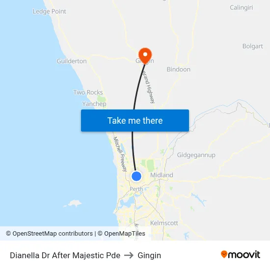 Dianella Dr After Majestic Pde to Gingin map