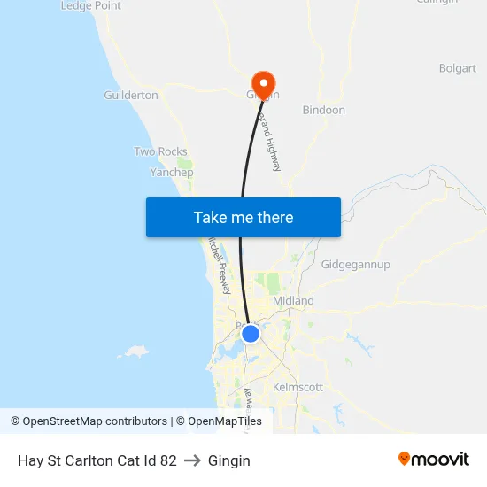 Hay St Carlton Cat Id 82 to Gingin map
