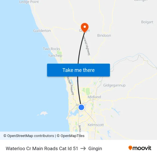 Waterloo Cr Main Roads Cat Id 51 to Gingin map