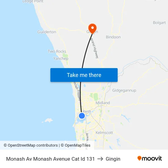 Monash Av Monash Avenue Cat Id 131 to Gingin map
