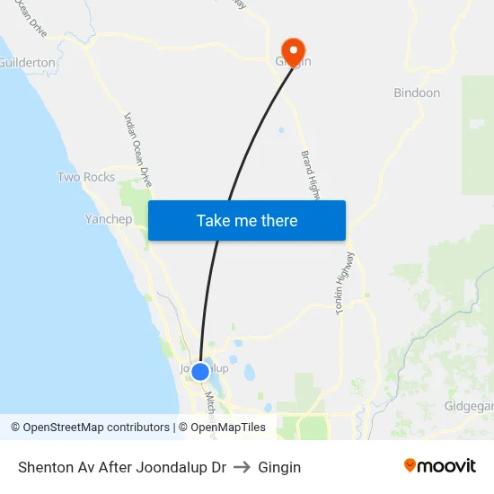 Shenton Av After Joondalup Dr to Gingin map