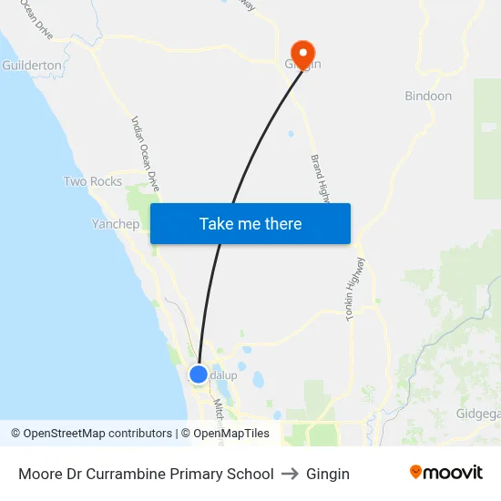 Moore Dr Currambine Primary School to Gingin map