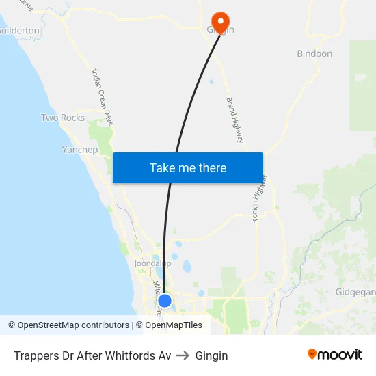 Trappers Dr After Whitfords Av to Gingin map