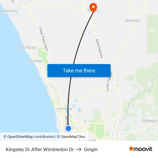 Kingsley Dr After Wimbledon Dr to Gingin map
