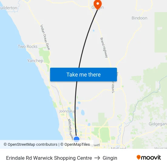 Erindale Rd Warwick Shopping Centre to Gingin map