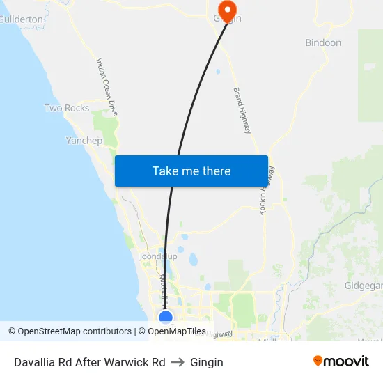 Davallia Rd After Warwick Rd to Gingin map