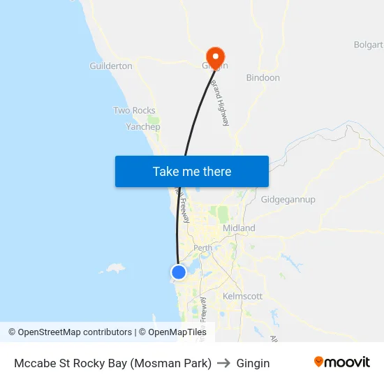 Mccabe St Rocky Bay (Mosman Park) to Gingin map